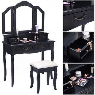 vanity set with stool and lighted mirror costway tri folding mirror bathroom wood vanity set makeup table dresser drawers stool furniture shop our best home goods deals online at vanity set with stool and lighted mirror costway tri folding mirror bathroom wood vanity set makeup table dresser drawers stool furniture shop our best home goods deals online at